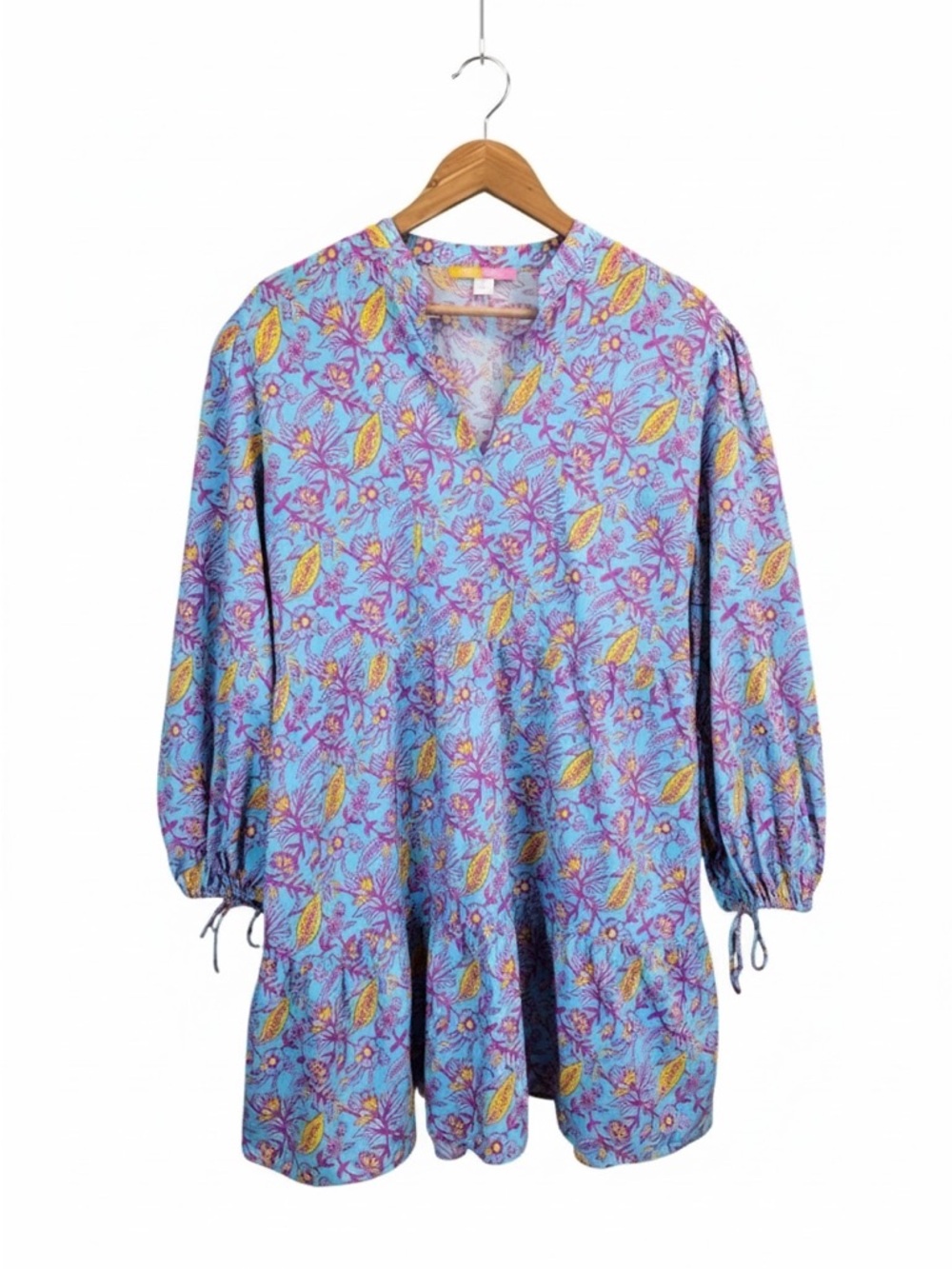 Briton Court Floral Mini Dress Large Colorful Tiered Boho Resort Dress Whimsical